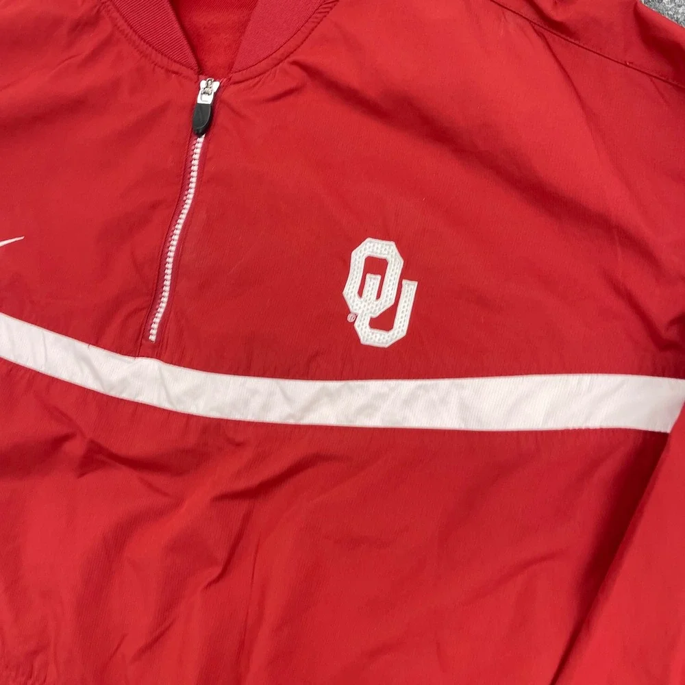 Vintage Oklahoma Sooners Mens 2XL Red 1/4 Zip Windbreaker Clima-FIT OU Nike Team